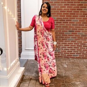 Pink floral saree